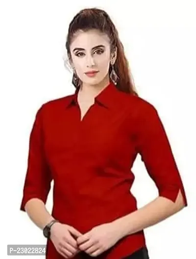 Elegant Red Cotton Blend  Shirt For Women