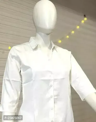 Elegant White Cotton Blend  Shirt For Women