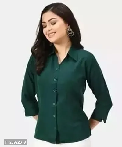 Elegant Green Cotton Blend  Shirt For Women