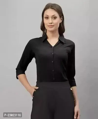 Elegant Black Cotton Blend  Shirt For Women-thumb0