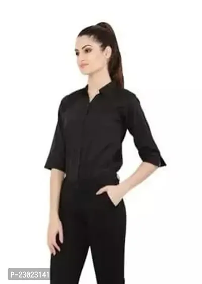 Elegant Black Cotton Blend  Shirt For Women-thumb0