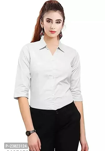 Elegant White Cotton Blend  Shirt For Women