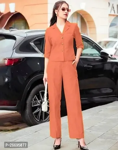 Women Regular Fit Orange Mix Cotton Co-ord Set For Women