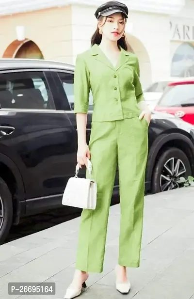 Women Regular Fit Green Mix Cotton Co-ord Set For Women