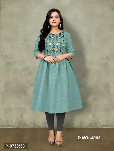 Stylish Cotton Green Embroidered Kurta For Women- Pack Of 1