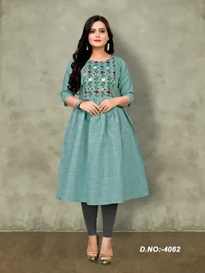 Stylish Cotton Embroidered A-Line Kurti