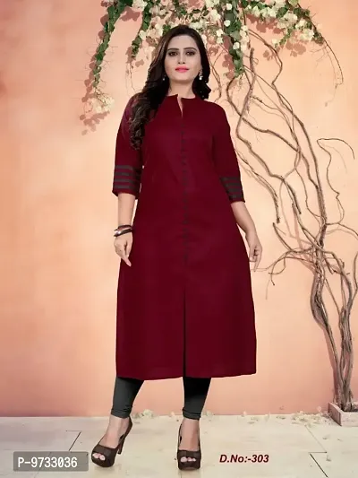 Stylish Cotton Maroon Solid Chinese Neck Kurta For Women- Pack Of 1
