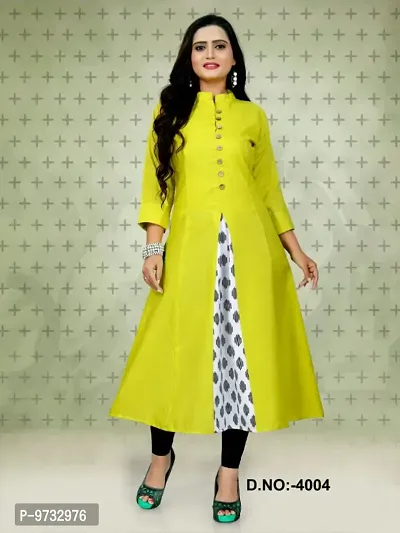 Stylish Cotton Yellow Printed Kurta For Women- Pack Of 1-thumb0