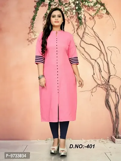 Stylish Cotton Pink Solid Chinese Neck Kurta For Women- Pack Of 1-thumb0