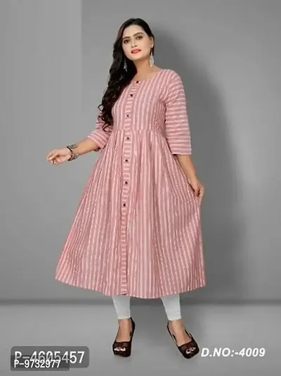 Stylish Cotton Red Striped Kurta For Women- Pack Of 1