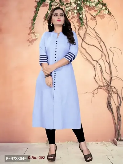 Stylish Cotton Blue Solid Chinese Neck Kurta For Women- Pack Of 1