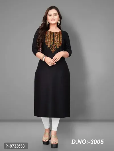 Stylish Rayon Black Embroidered Kurta For Women- Pack Of 1-thumb0