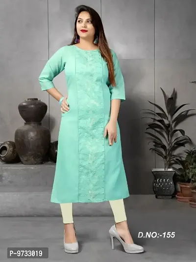 Stylish Cotton Pista Green Embroidered Round Neck Kurta For Women- Pack Of 1-thumb0