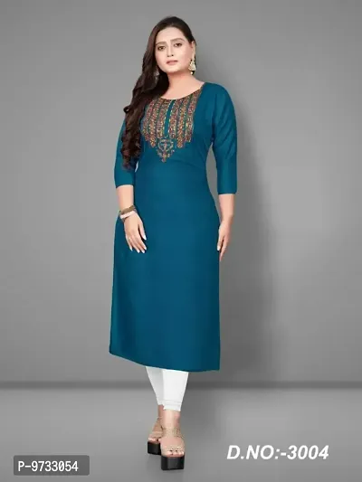 Stylish Rayon Teal Blue Embroidered Kurta For Women- Pack Of 1