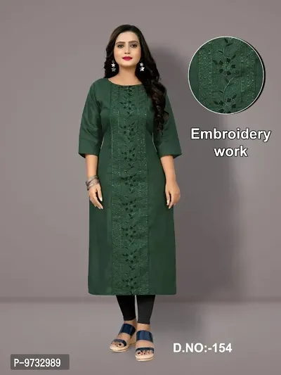 Stylish Cotton Green Embroidered Kurta For Women- Pack Of 1