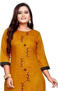 Mustard Cotton Embroidered Kurtas For Women-thumb1