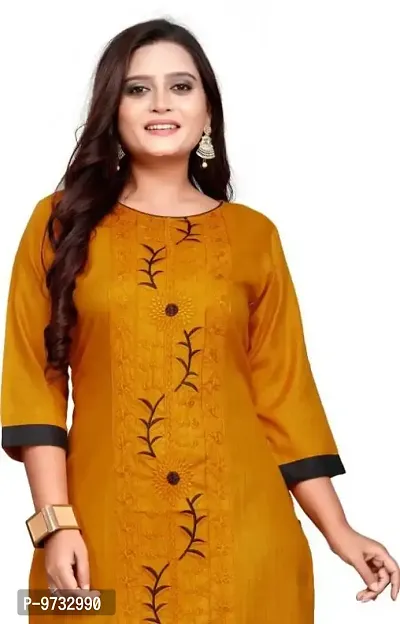 Mustard Cotton Embroidered Kurtas For Women-thumb2