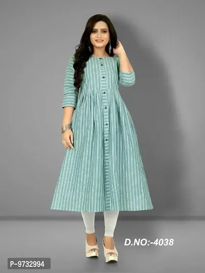 Stylish Cotton Green Striped Kurta For Women- Pack Of 1-thumb0