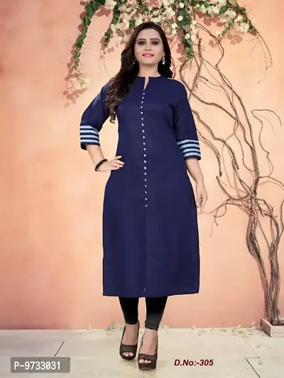 Stylish Cotton Navy Blue Solid Chinese Neck Kurta For Women- Pack Of 1