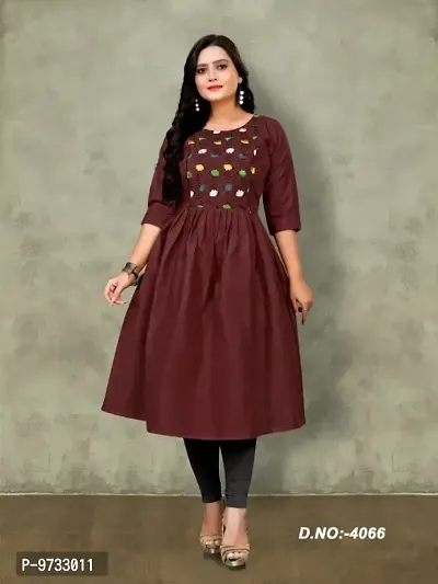 Stylish Cotton Maroon Embroidered Kurta For Women- Pack Of 1-thumb0