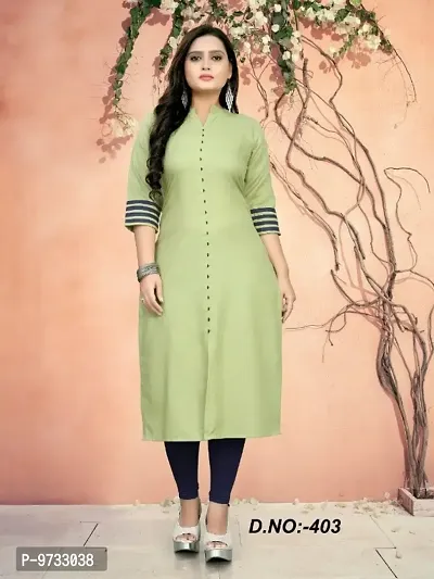 Stylish Cotton Green Solid Chinese Neck Kurta For Women- Pack Of 1