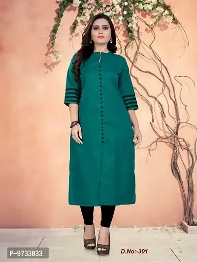 Stylish Cotton Green Solid Chinese Neck Kurta For Women- Pack Of 1