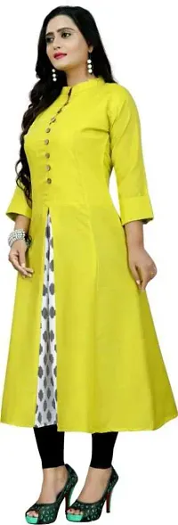 Stylish Cotton Yellow Printed Kurta For Women- Pack Of 1-thumb1