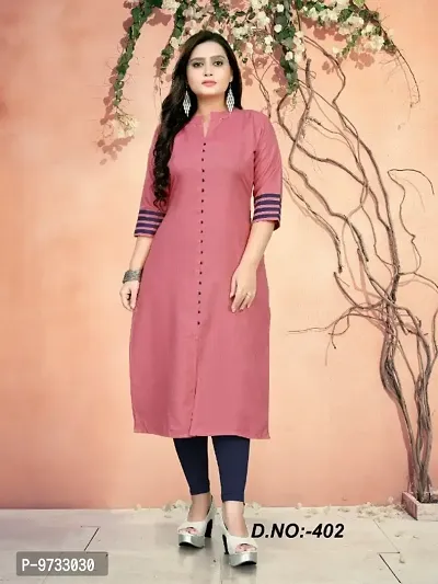 Stylish Cotton Pink Solid Chinese Neck Kurta For Women- Pack Of 1-thumb0