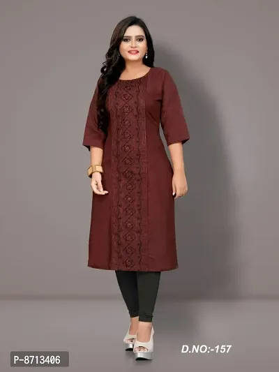 Women Plus Size Cotton Blend Embroidered Straight Kurta