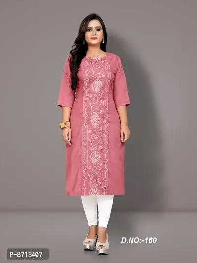 Women Plus Size Cotton Blend Embroidered Straight Kurta