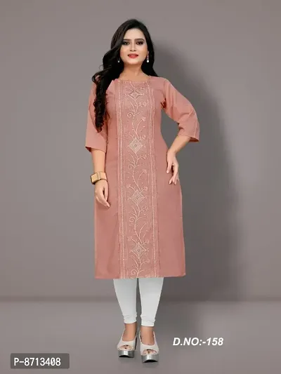 Women Plus Size Cotton Blend Embroidered Straight Kurta