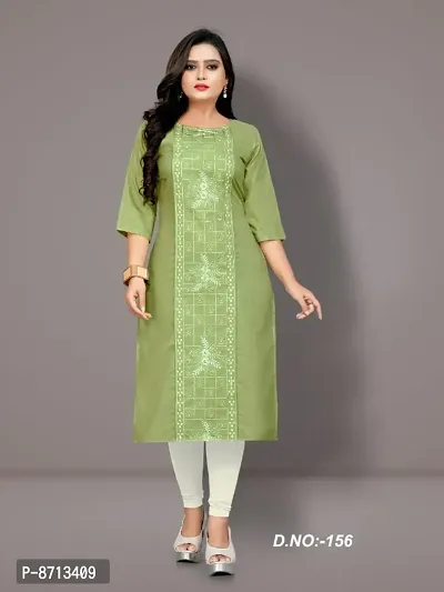 Women Plus Size Cotton Blend Embroidered Straight Kurta