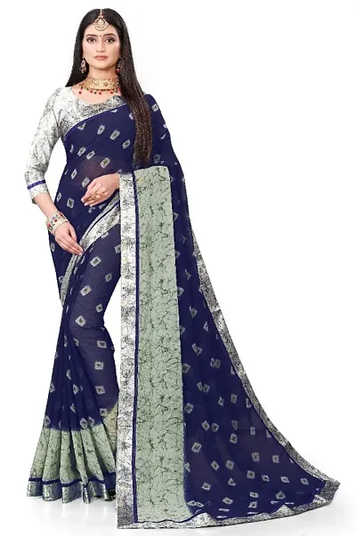 Stylish Georgette Bandhej Print Saree With Blouse Piece
