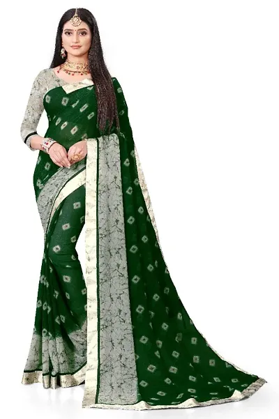 BANDHANI GEORGATTE SAREE WITH LACE BORDER