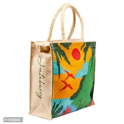 Jute Burlap Tote Bags With Soft Cotton Handles Laminated Interior Reusable Tiffin or Grocery Shopping Bags with Zipper Closure-thumb3