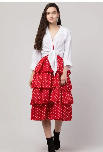 Polka Dots Sleeveless Dresses With Jacket Combo