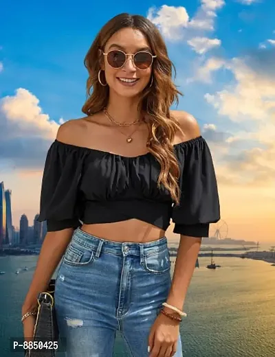 Classic Rayon Solid Crop Tops for Women-thumb0