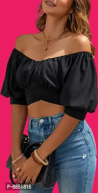 Classic Crepe Solid Crop Tops for Womens-thumb0