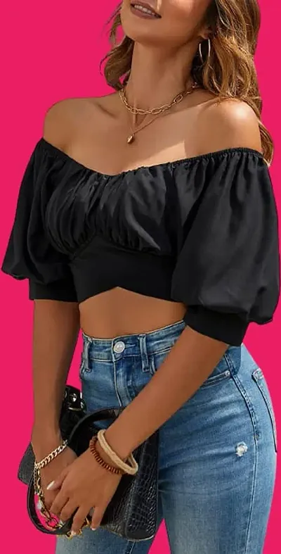 Classic Crepe Solid Crop Tops for Womens