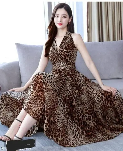 Stylish Crepe Animal Fit And Flare Dress For Women