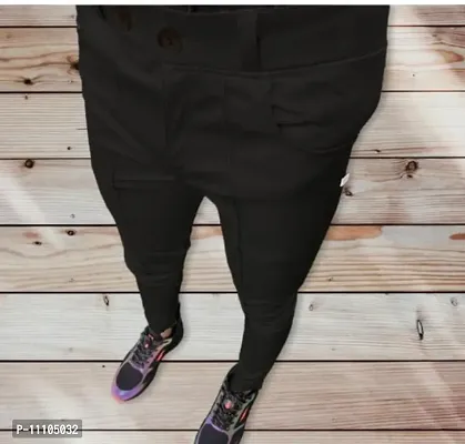 Black Nylon Regular Track Pants For Men
