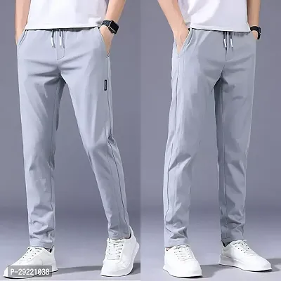 Trendy Grey Polyester Blend Solid Regular Track Pants For Men