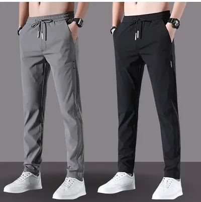 Trendy Black Polyester Blend Solid Regular Track Pants for Men Combo of 2