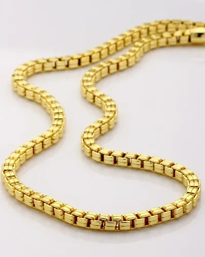 Gold Plated Party Wear Unisex Brass Box Chains