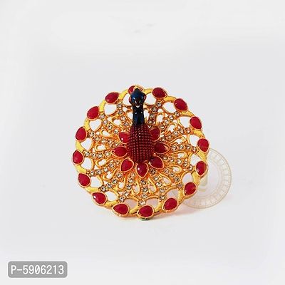 Peacock Design With A D And Red Onyx Adjustable Meenakari Ring