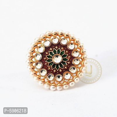 Kundan With Pearl High Quality Adjustable Meenakari Ring-thumb0