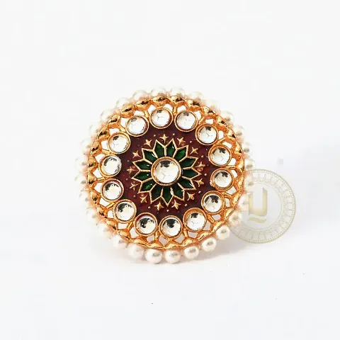 High Quality Kundan Meenakari Ring With Pearls