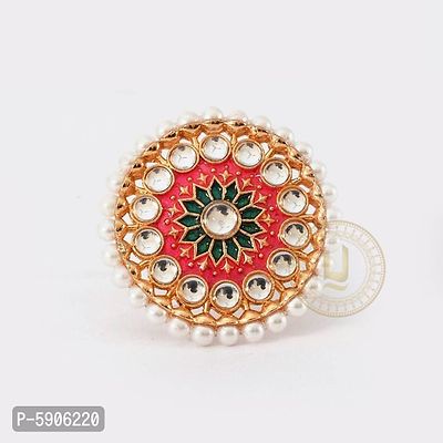 Kundan With Pearl High Quality Adjustable Meenakari Ring