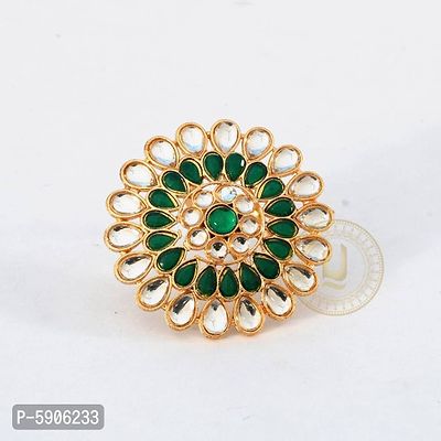 Kundan With Green Onyx Adjustable Ring-thumb0