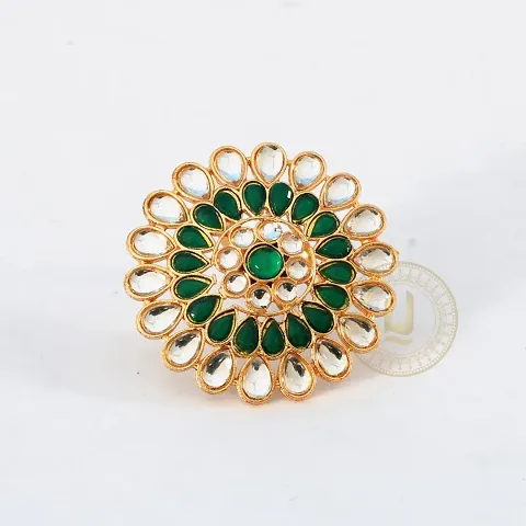 Kundan With Onyx High Quality Adjustable Meenakari Ring